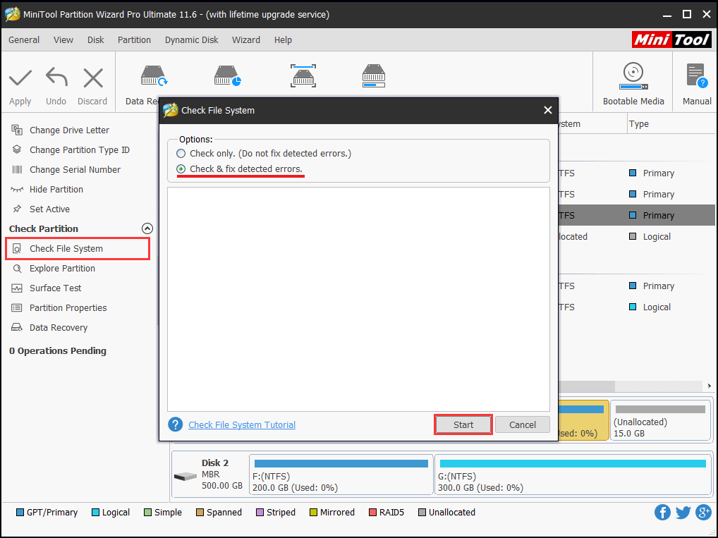 check and fix file system