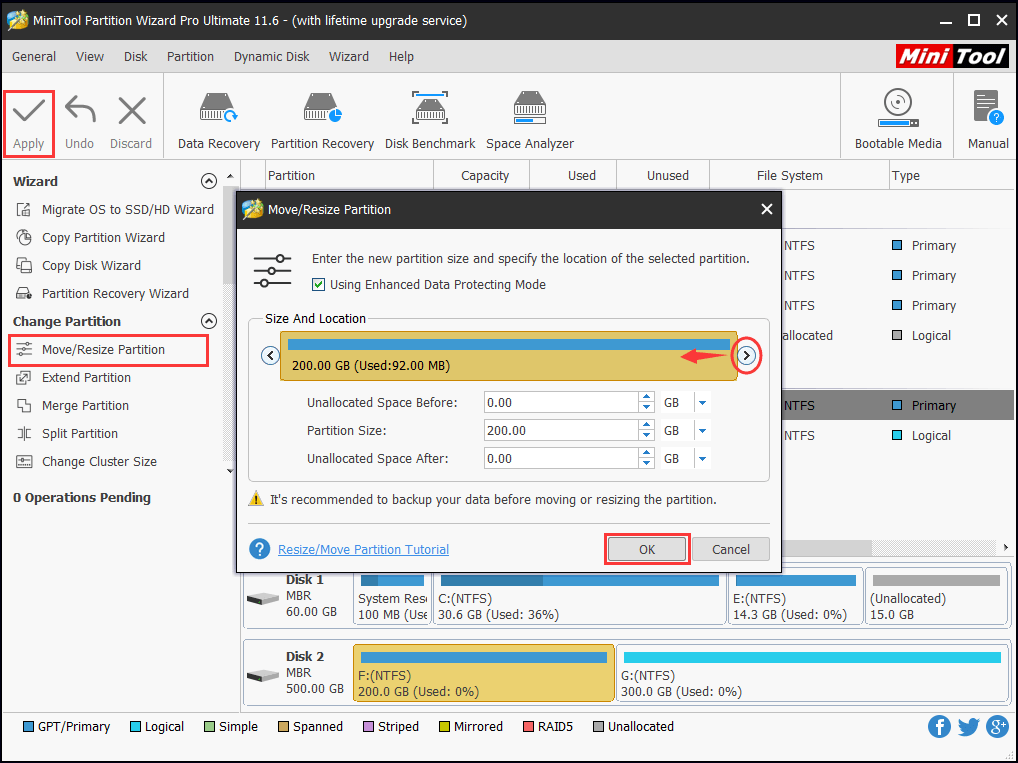 shrink the partition to rebuild partition table