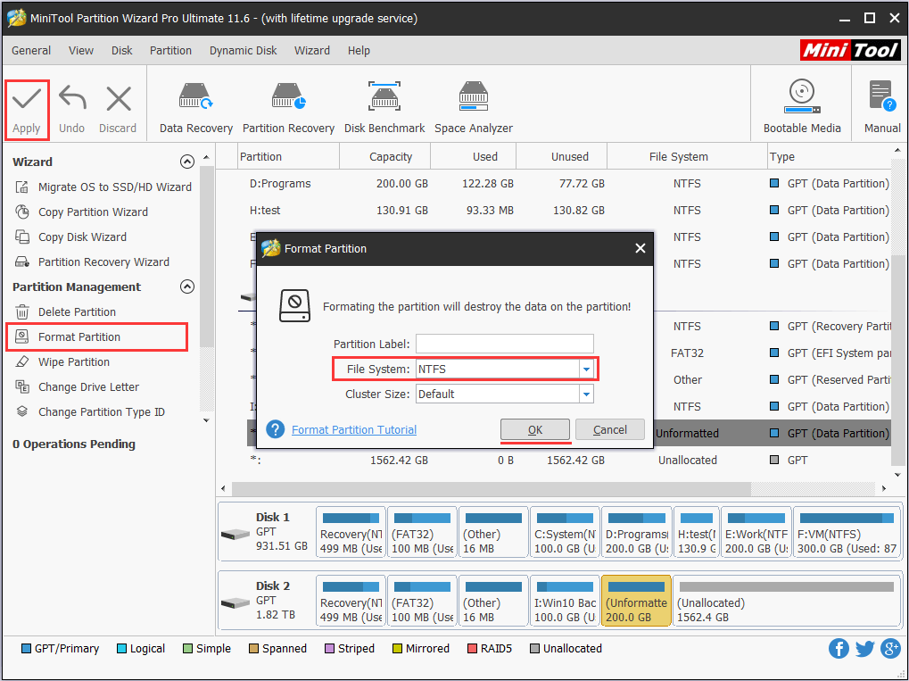 convert RAW to NTFS
