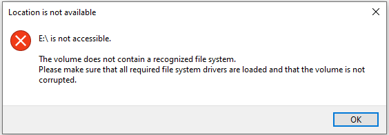 the volume does not contain a recognized file system