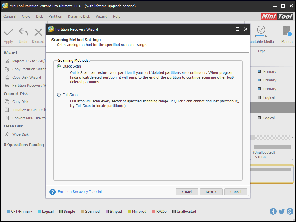 choose scanning method