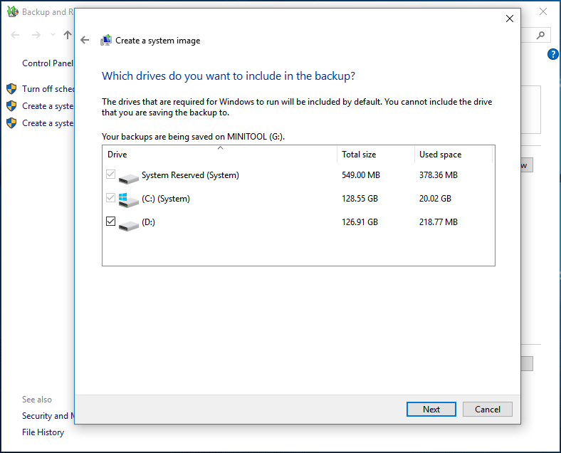  choose system disk partitions to back up