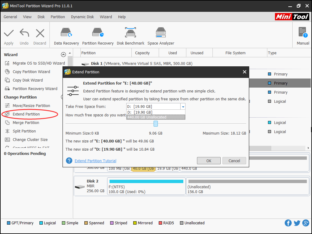Apply Extend Partition to expand C drive
