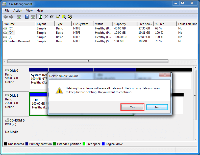 delete D volume will lead to data loss