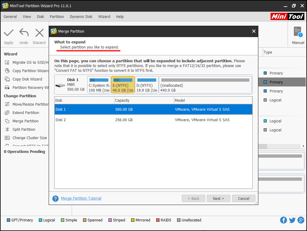 choose the partition to be extended and left