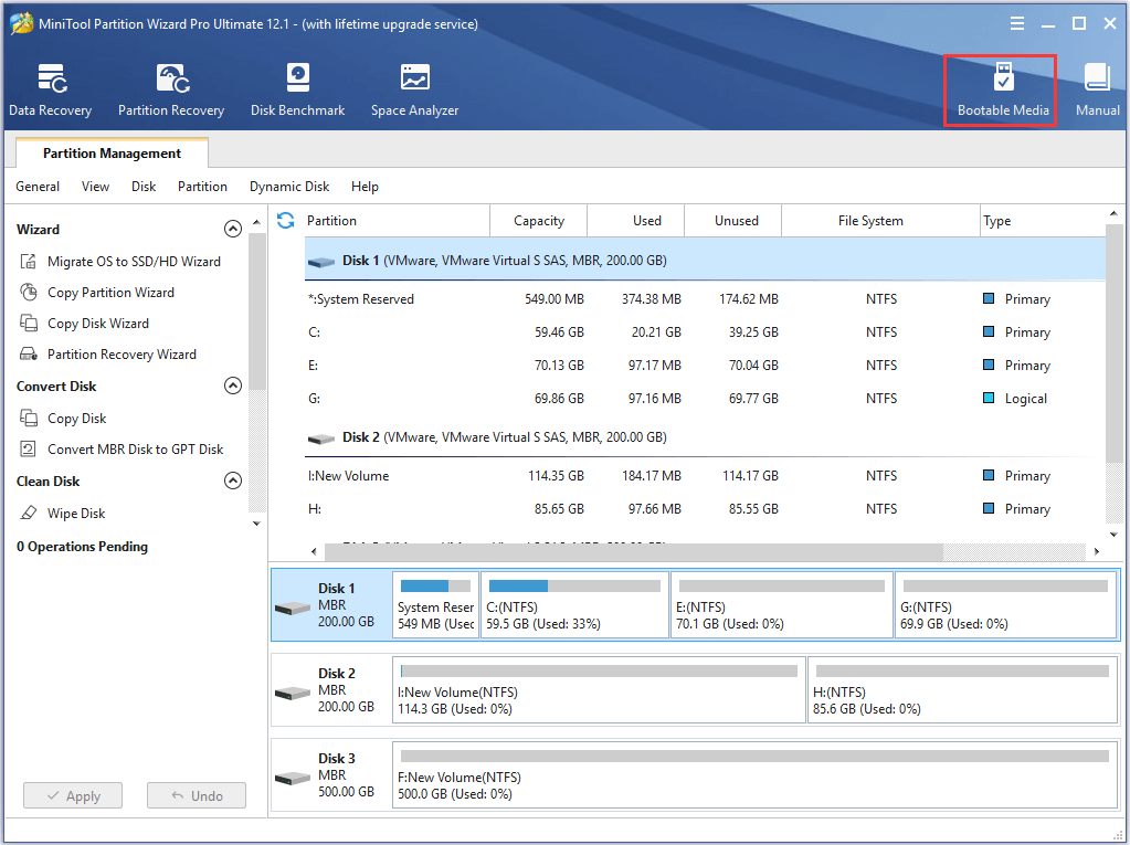 click Bootable Media to continue