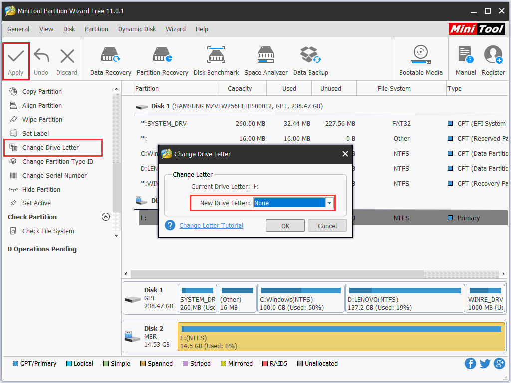 remove drive letter in third-party software
