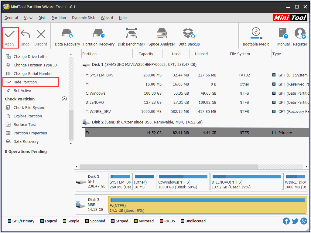 hide partition in Partition Wizard