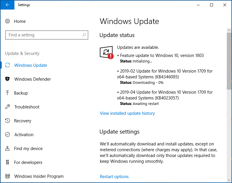 Povolit aktualizaci Windows