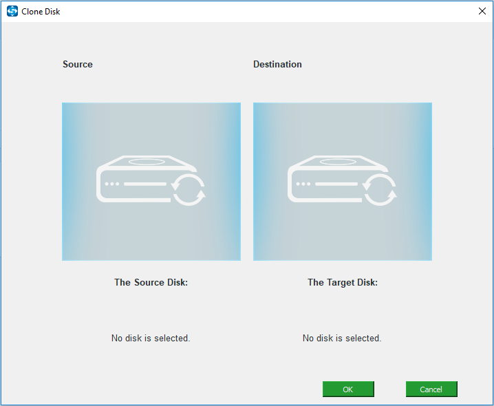 choose source disk and destination disk