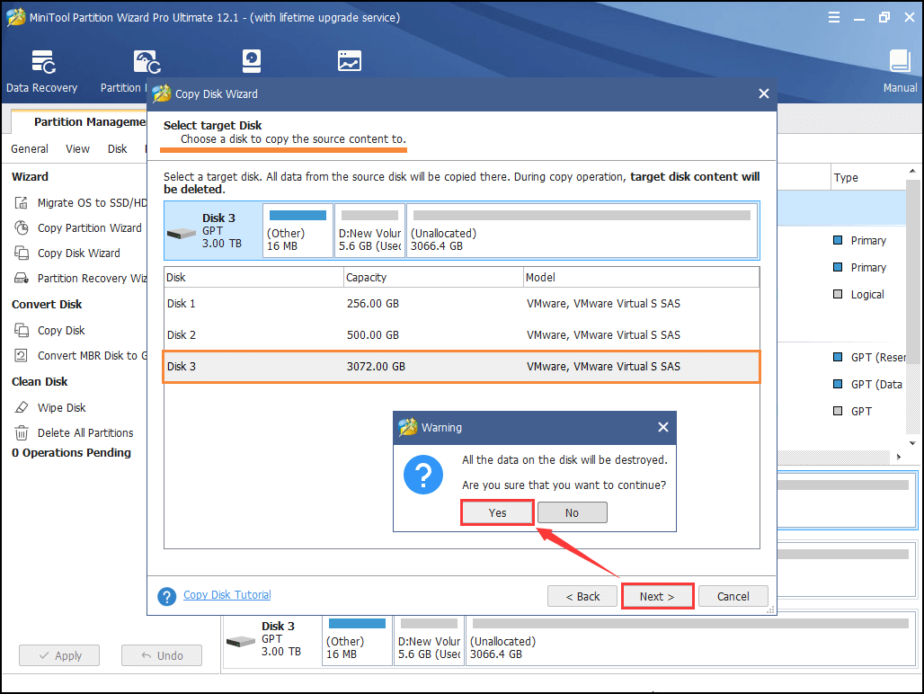 select a target disk to save data on the system disk