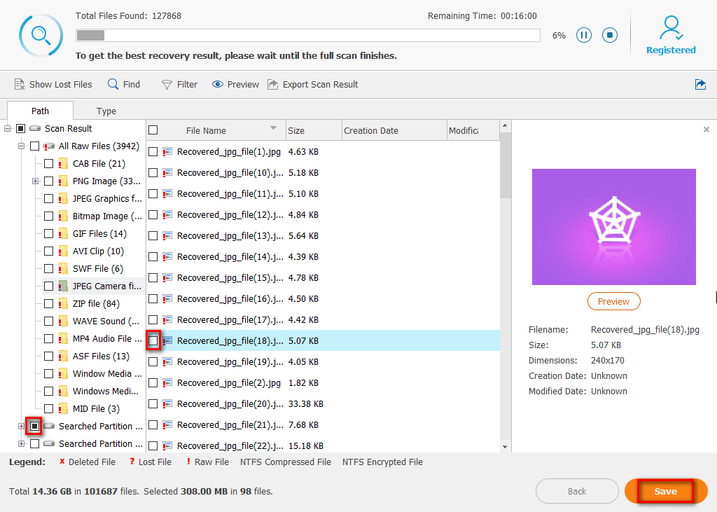 Save files from the scan result