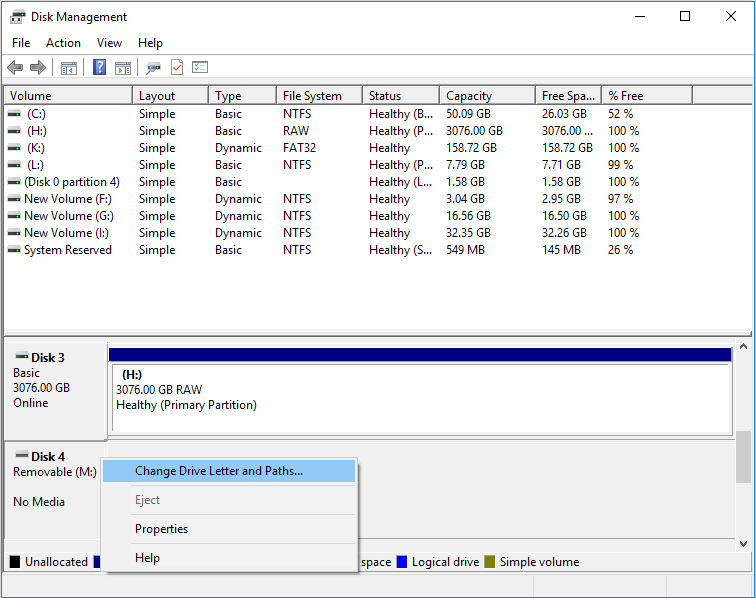 change drive letter and path in Disk Management