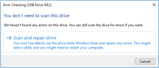 check for USB drive errors
