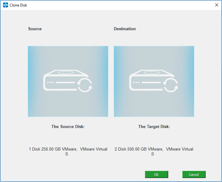 choose clone source disk and target disk