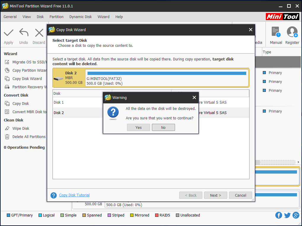 choose target disk to save the cloned data