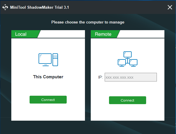 MiniTool ShadowMaker local backup or remote backup