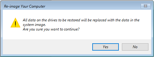all data on the target drive will be replaced with the system image files