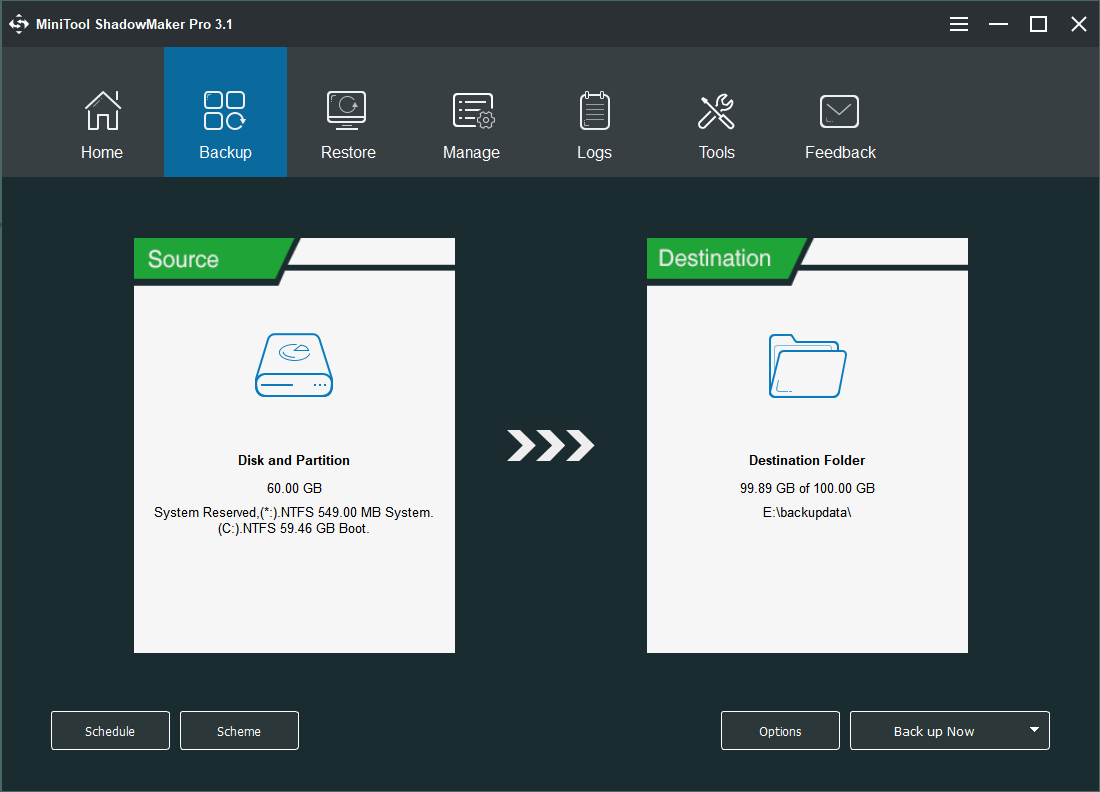 MiniTool ShadowMaker main interface
