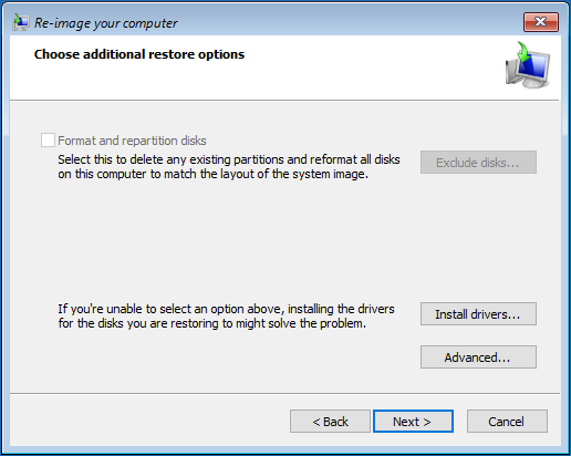 optionally choose additional restore options