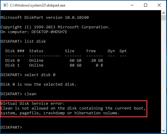Virtual Disk Service error clean is not allowed