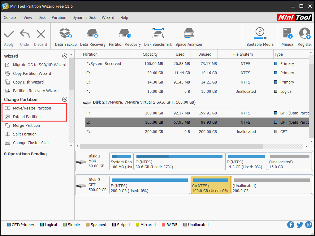 use move/resize/extend partition feature