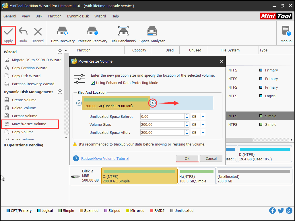 use move/resize volume feature