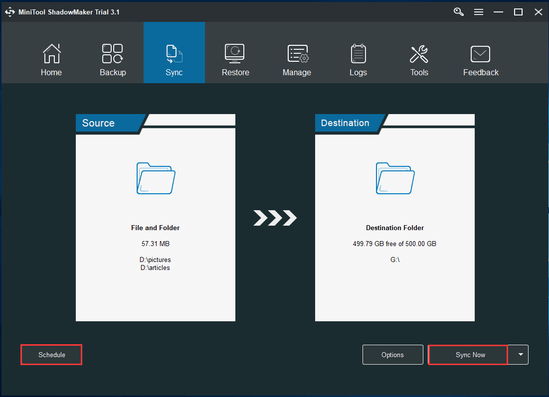 sync files with MiniTool ShadowMaker