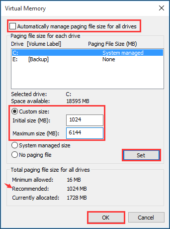 customize page file size