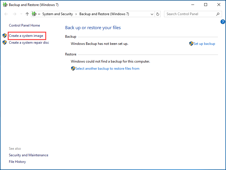 create a system image with Windows Backup and Restore