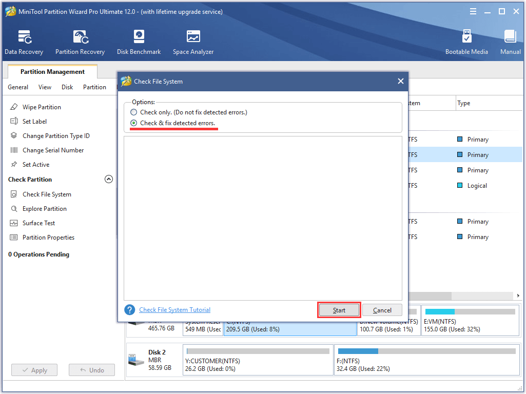 check and fix file system