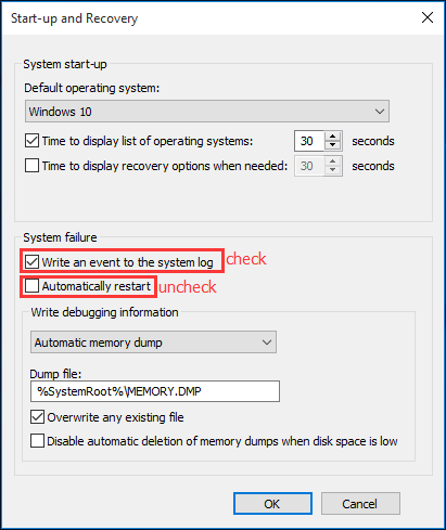 uncheck automatic restart