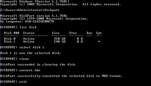 diskpart convert mbr