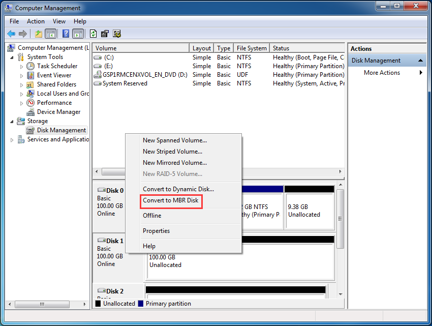 convert to mbr disk
