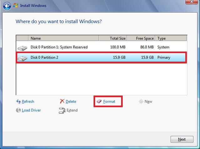 format a partition