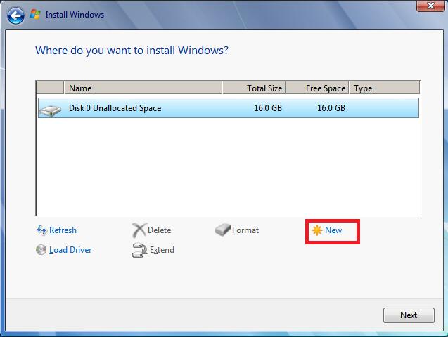 create new partition