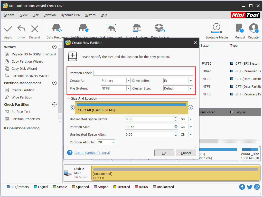 specify new partition