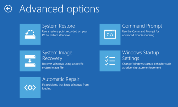 Windows 10 Recovery Advanced Options