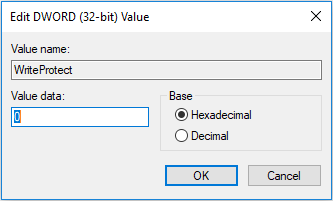 change the value of the WriteProtect key