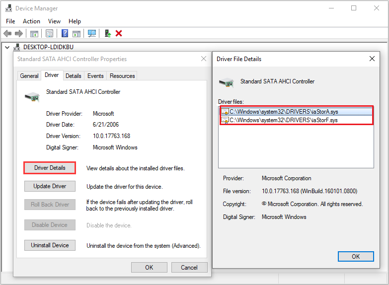 check the iaStorA.sys in Drive Details