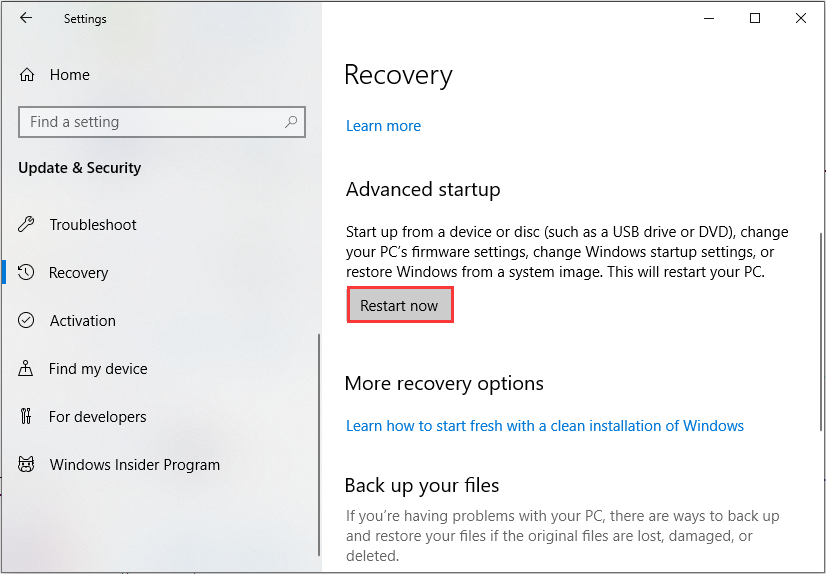 click Restart now