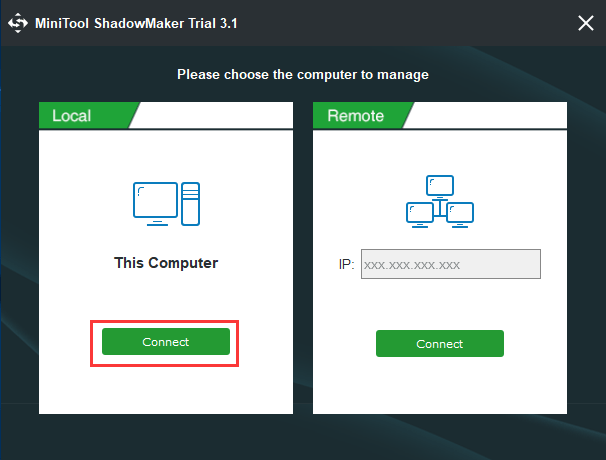 click Connect in This Computer to continue