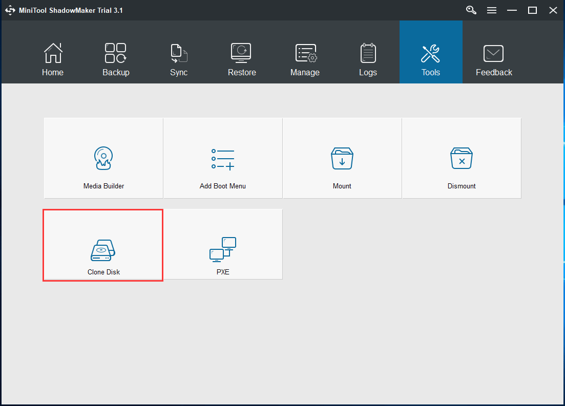choose Clone Disk feature to continue