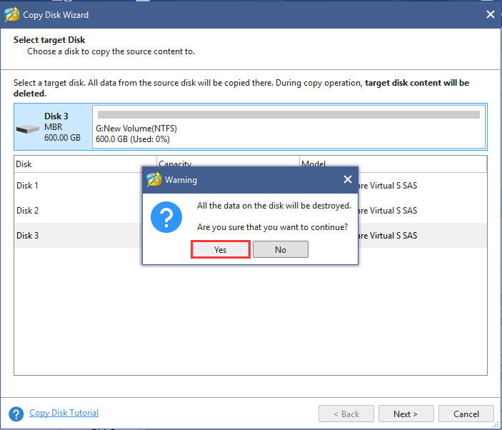 choose a target disk and click Next to continue