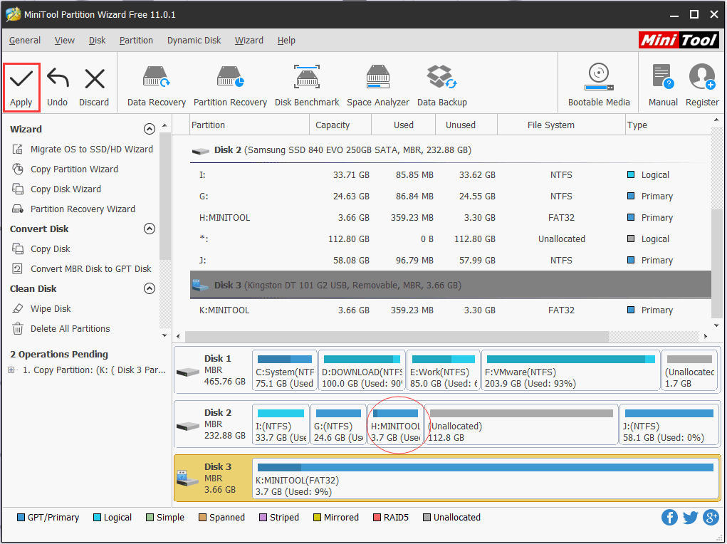 confirm the partition copy by hitting Apply
