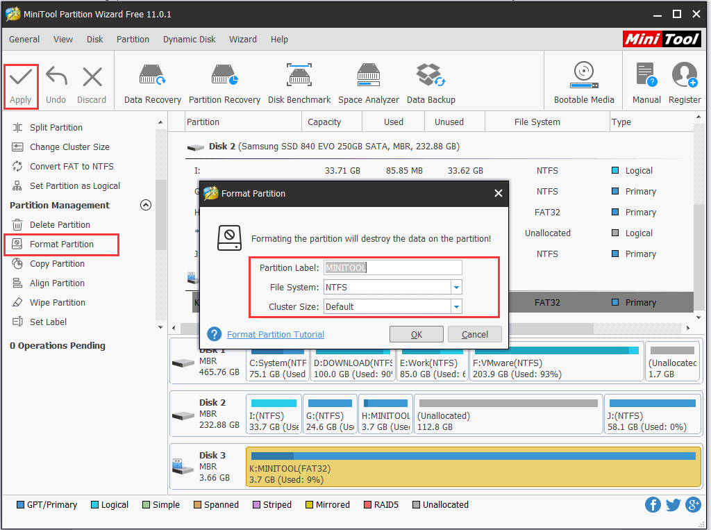 Format Partition in Partition Wizard