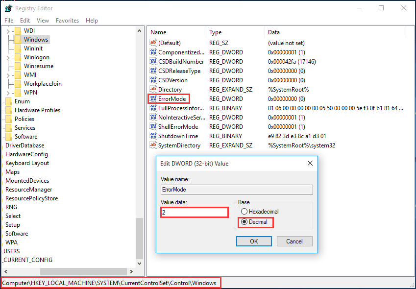 change the value data of the