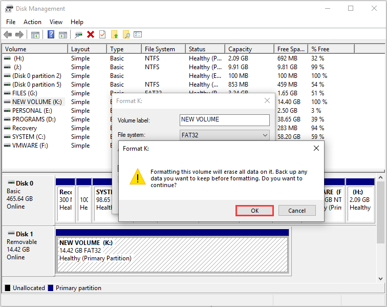 click OK to format the drive