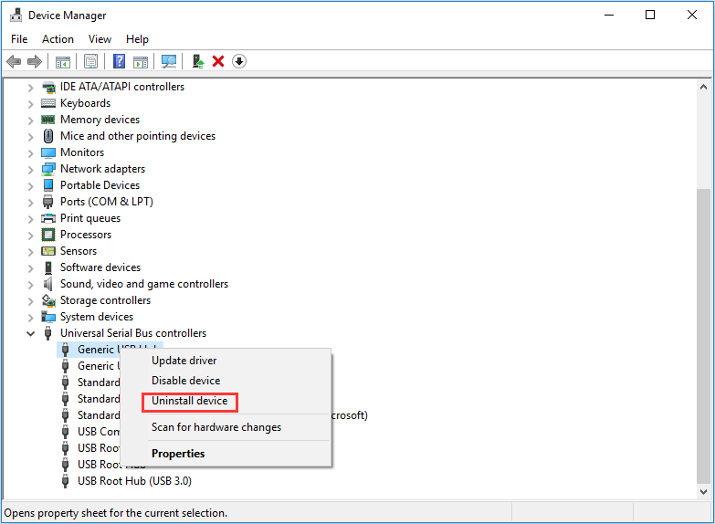 uninstall USB controllers