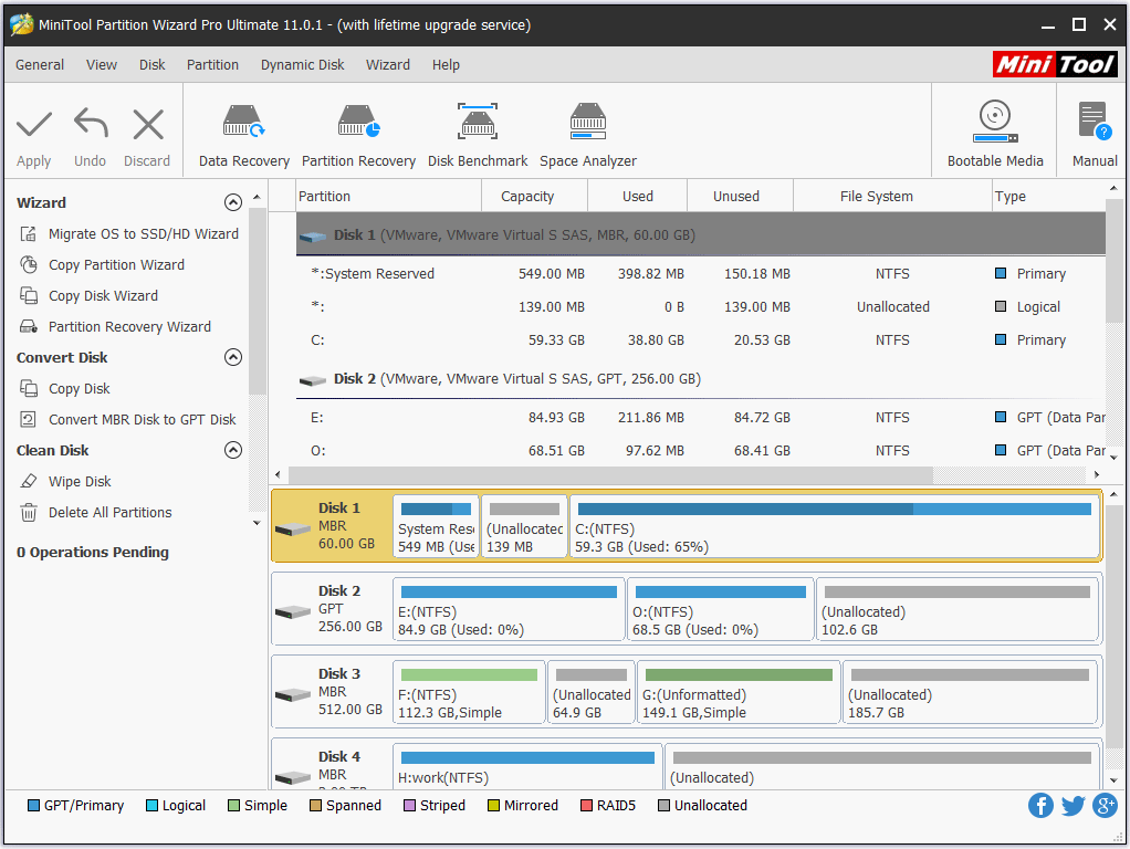 the main interface of the MiniTool Partition Wizard Pro Ultimate